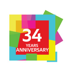 34 years, for anniversary and celebration logo, vector design on colorful geometric background