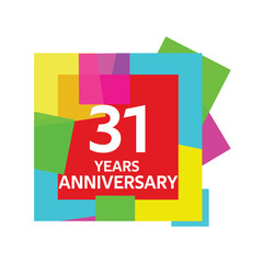 31 years, for anniversary and celebration logo, vector design on colorful geometric background - obrazy, fototapety, plakaty
