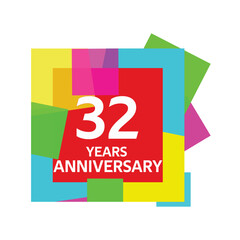 32 years, for anniversary and celebration logo, vector design on colorful geometric background