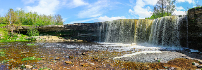 Panoramic view from below of the Jagala Waterfall