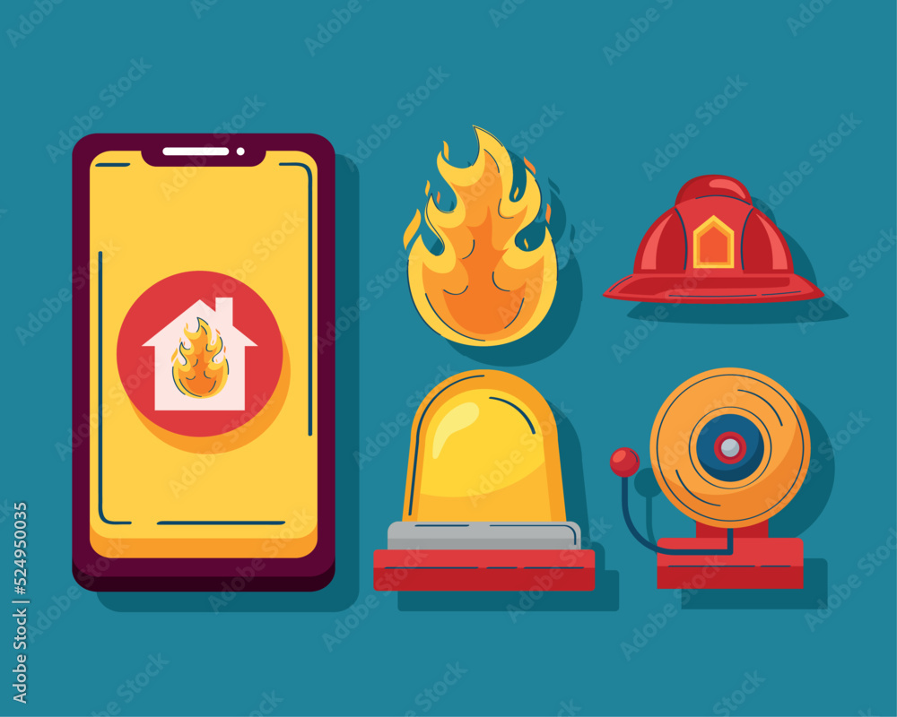 Poster five firefighter service icons