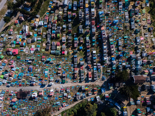 Beautiful aerial view of the Chichicastenango Cemetery, near the market and church in Guatemala