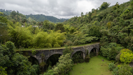 Fototapeta na wymiar Bridge inside the forest in Boquía, Salento. Colombia