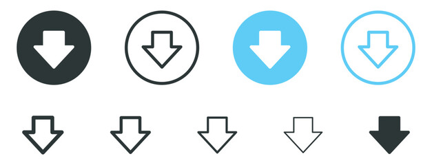 arrow down icon, download icon - download button. import save icons button