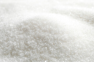 Pile of granulated sugar as background, closeup - obrazy, fototapety, plakaty