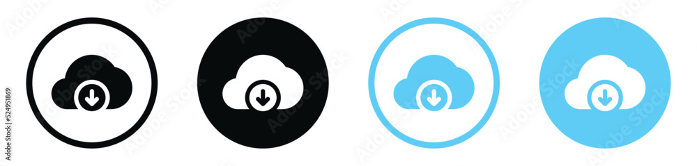 Poster cloud download icon with arrow down sign symbol, save import icon, data storage database icons button