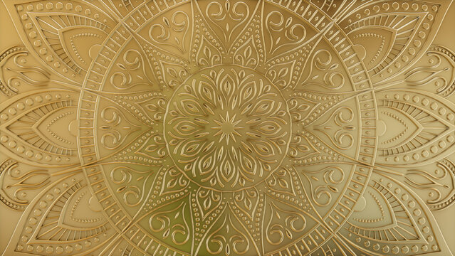 Diwali Concept featuring a Gold 3D Ornate Pattern. Celebration Wallpaper. 3D Render.
