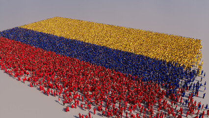 A Crowd of People coming together to form the Flag of Colombia. Colombian Banner on White.