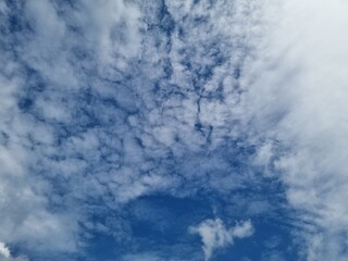 Beautiful blue sky with soft white clouds.
