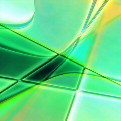 Inclined squares and curved lines in green tones and neon style