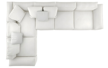 Top view white L shape sofa and pillow transparent. Png. 3D rendering