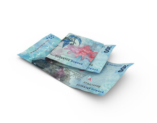 3D rendering of Double Sao Tome and Principe dobra notes isolated on white background