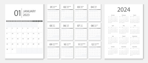 Calendar 2023, calendar 2024 week start Sunday corporate design template vector.