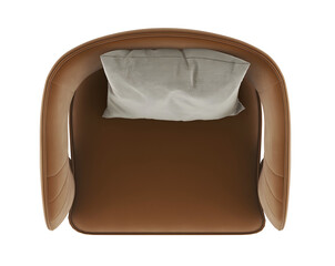 Top view brown leather single chair and pillow, transparent. Png. 3D rendering