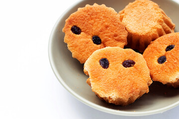 Mini castella cake on white background.