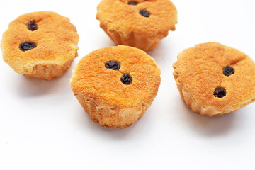 Mini castella cake on white background.