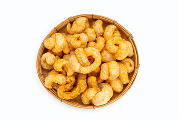 Crispy pork rinds or pork snack.