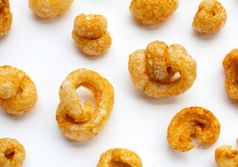 Crispy pork rinds or pork snack.