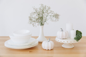 Thanksgiving table setting, tableware and decor, decoration, family holiday. Autumn mockup.