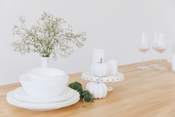 Thanksgiving table setting, tableware and decor, decoration, family holiday. Autumn mockup.