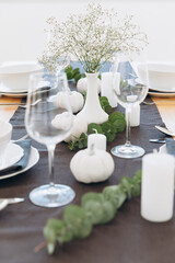 Thanksgiving table setting, tableware and decor, decoration, family holiday. Autumn mockup.