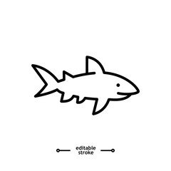 Shark icon. Sea dangerous predator. Angry animal vector, sign, symbol, logo, illustration, editable stroke, flat design style isolated on white linear