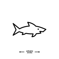 Shark icon. Sea dangerous predator. Angry animal vector, sign, symbol, logo, illustration, editable stroke, flat design style isolated on white linear