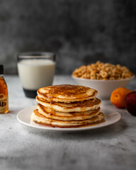 stack of pancakes with syrup