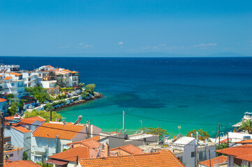 Naklejka na ściany i meble Top view from Skala Marion village in Thassos island by day 