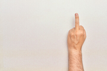 gesture the middle finger on bright white background fuck off with horizontal copy space