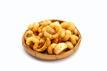 Crispy pork rinds or pork snack.