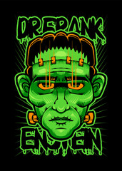 Frankenstein Zombie Vector Japanese Illustration Style Isolated. Editable Layer and Color. Green Frankenstein Zombie for Halloween Event.