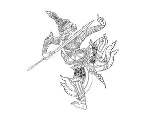 Hanuman, Thai traditional gold backdrop