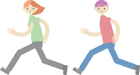 走る男女のイラスト