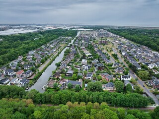 A cloudy moring in the Dutch villa district Vroondaal, close to the beach district kijkduin in the...