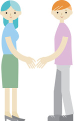 向き合って握手をする男女のイラスト
