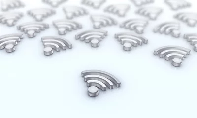 Fotobehang Wi-Fiアイコンの被写界深度、無線LANのネットワークイメージ © yoshitaka