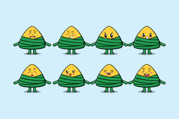 Fototapeta premium Set kawaii chinese rice dumpling cartoon character with different expressions of cartoon face vector illustrations