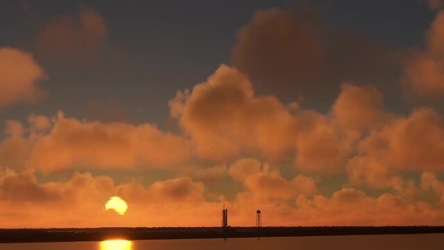 Aerial sunset view of Launch Pad 39A Kennedy Space Center, Florida. United States