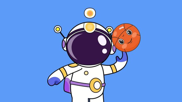 An astronaut with a basketball on his hand