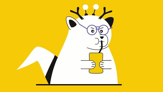 A character with two horns drinking with a straw
