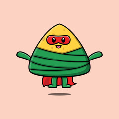 Cute chinese rice dumpling superhero character flaying illustration cartoon vector in concept flat modern style