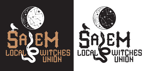 Salem Local Witches Union Witches astrology snake and raven. Halloween Vector and Clip Art