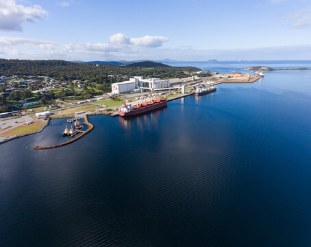 the Albany port facility in Princess Royal Harbour with bulk carrier berthed