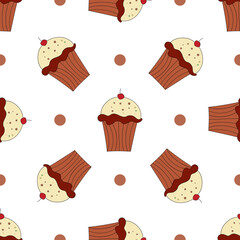 Chocolate cake pattern on white background for web design