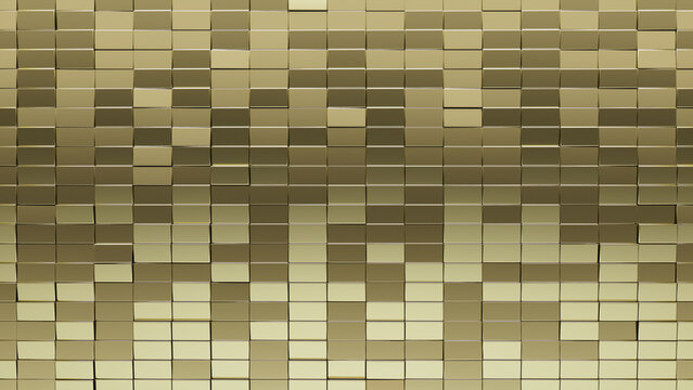 Rectangular Tiles arranged to create a 3D wall. Luxurious, Polished Background formed from Gold blocks. 3D Render