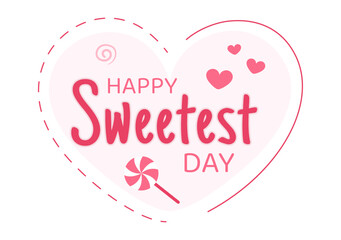 Happy Sweetest Day on 21 October Sweet Holiday Event Hand Drawn Cartoon Flat Illustration with Cupcakes and Candy in a Pink Background