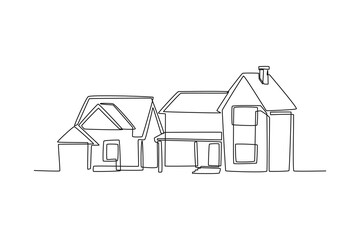 Single one line drawing Residential buildings on suburban. Home architecture property concept. Continuous line draw design graphic vector illustration.