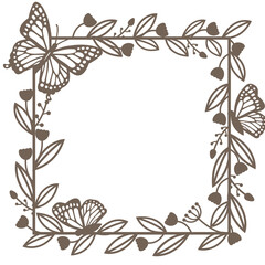 brown round wreath with twigs and butterfly.design graphic