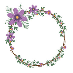 Round wreath with twigs with pueple floral  .design graphic